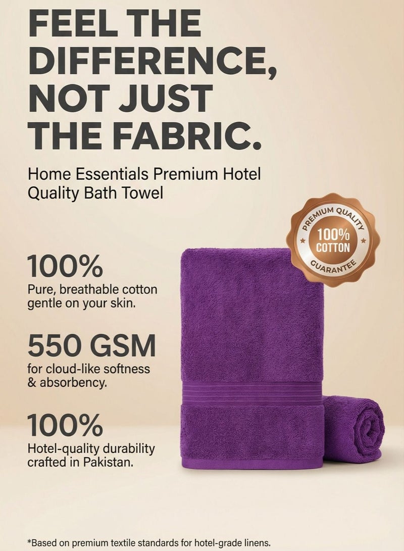 هوم إسنشالز منشفة حمام فاخرة من هوم إسينشالز بجودة فندقية - قطن 100%، 550 غرام/متر مربع - فائقة النعومة والامتصاص - 70 × 140 سم، لون بنفسجي - Image 2